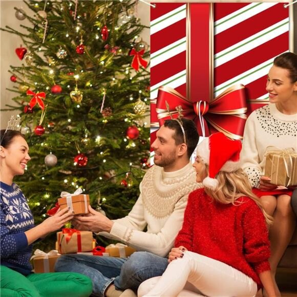 Christmas Door Cover Decoration Merry Box Bowknot Photography Backdrop Outdoor - Picture 3 of 7